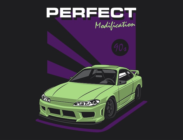 Vector 90s car design modification with abstract backdrop along with text illustration vector