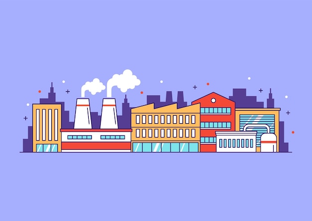 90s Fabriekslandschap schattig illustratieontwerp