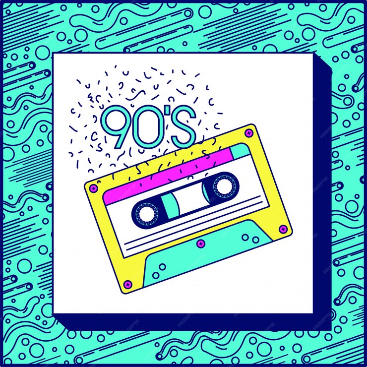 Premium Vector | 90s label with retro cassette