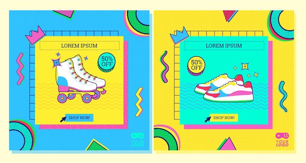 90s nostalgic colorful retro social media shop post template feed