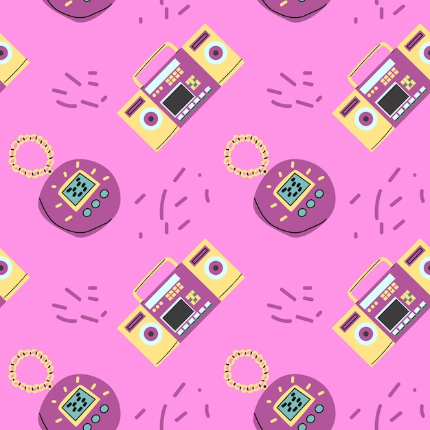 Vector 90s retro elements seamless pattern retro style for background