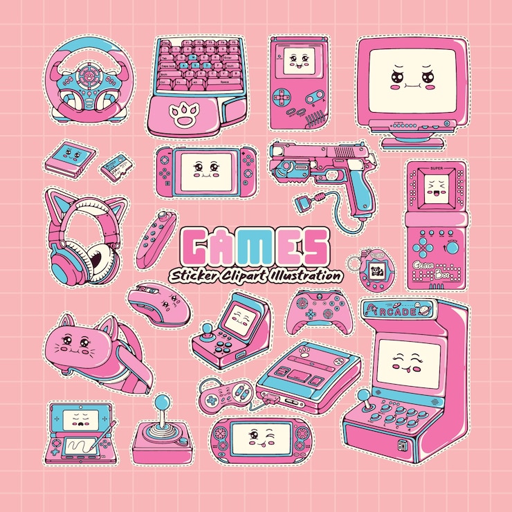 90s retro pc elements and games background Old computer aesthetic illustration nostalgia sticker