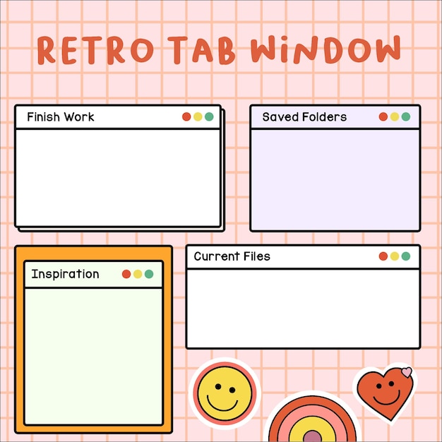 90s retro ui frame tab window elements