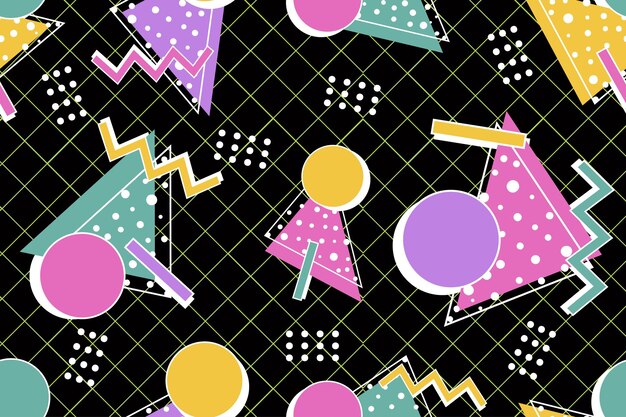 90s seamless pattern colourful memphis style retro background or retro 80s wallpaper vector