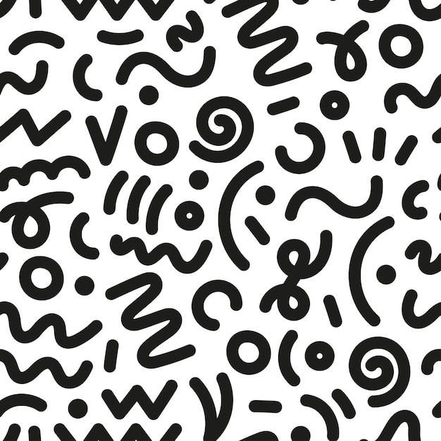 Vector 90s seamless pattern squiggle abstract geometric shapes pattern contemporary modern style trendy illustration