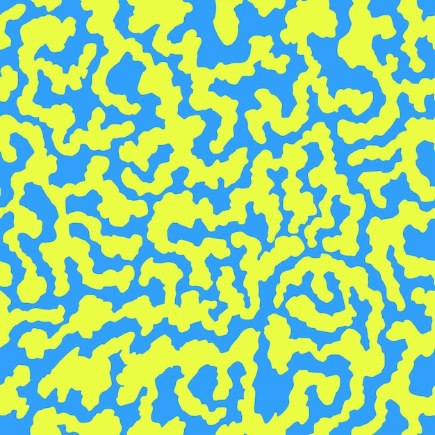 90s style pop art wavy pattern Blue and yellow camouflage pattern