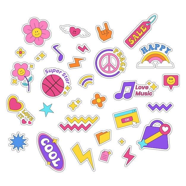 Premium Vector  90s style stickers illustration ore retro syle stickers