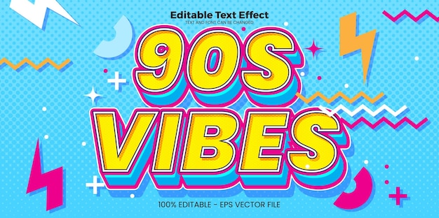 Vector 90s vibes editable text effect in memphis trend style