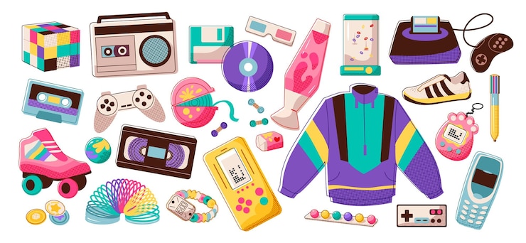 Vector 90s vibes set y2k aesthetics of the 2000s nostalgia for 1990s 2000s flat vector illustration