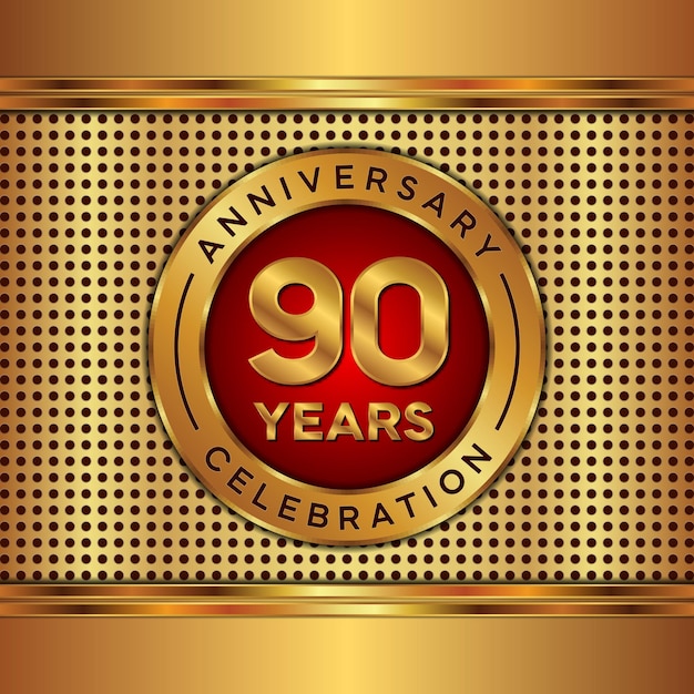 Vector 90th anniversary anniversary template design with gold color texture vector template