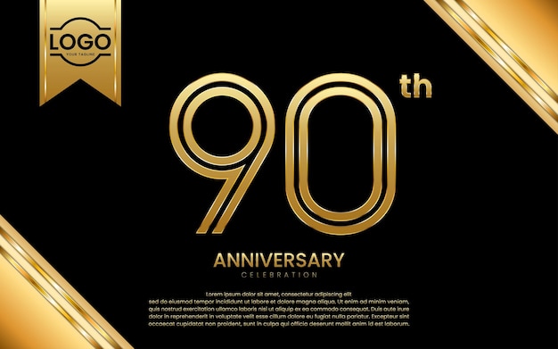 90th Anniversary Celebration Anniversary template design with golden number Vector Template