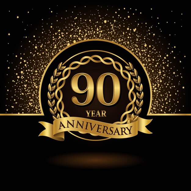 90th Anniversary Gold color template design for birthday event Vector Template