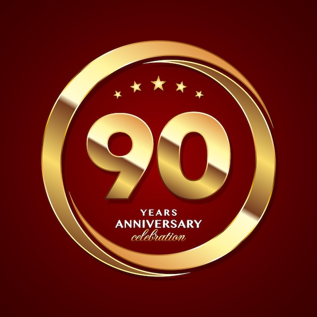 90th Anniversary logo design with shiny gold ring style Logo Vector Template Illustration