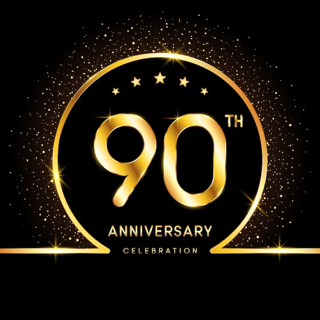 90th Anniversary Logotype Golden anniversary logo design with golden number Logo Vector Template