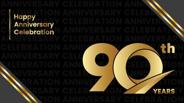 Vector 90th anniversary template with golden number and text isolated on black background vector template