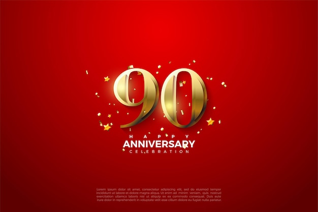 90th anniversary with golden number on red background