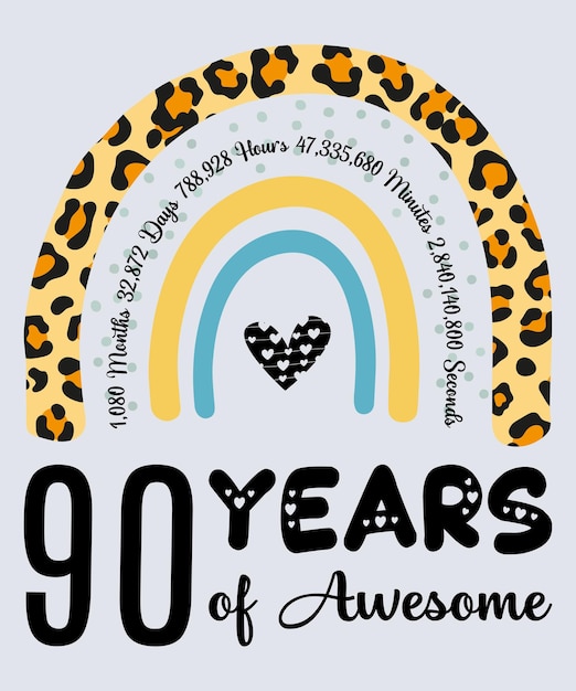 90th Birthday TShirt 90 Years Of Awesome Typography Design Milestone Birthday Gift