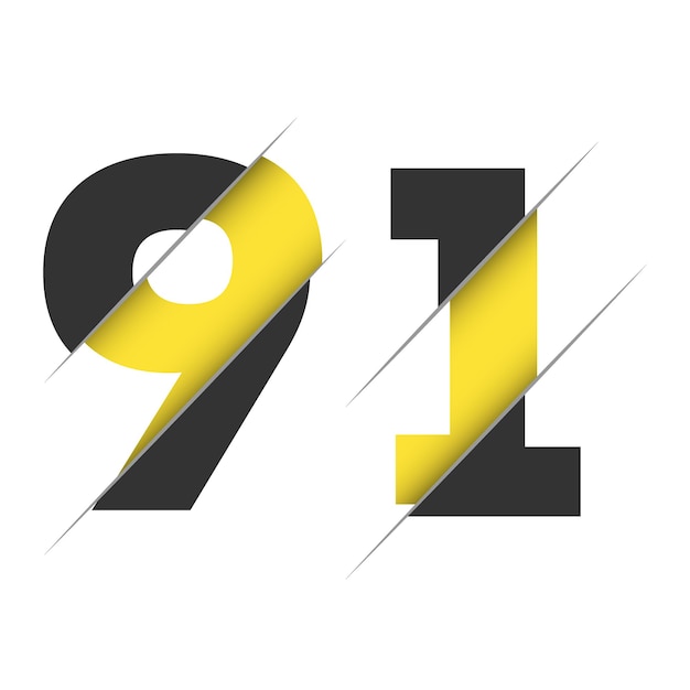 91 9 1 nummerlogo-ontwerp met een creatieve snit en zwarte cirkelachtergrond creatief logo-ontwerp