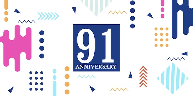 91 year anniversary abstract on white background with geometrical shapes vector design