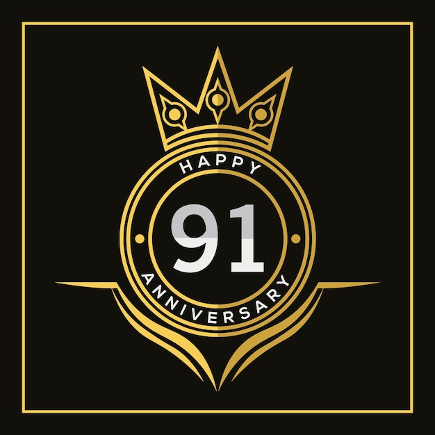 91 years anniversary design with crown  template. Vector and illustration. Anniversary logo.