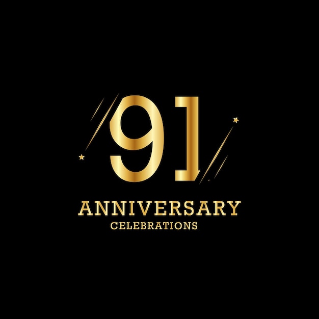 91 years anniversary with gold line and stars