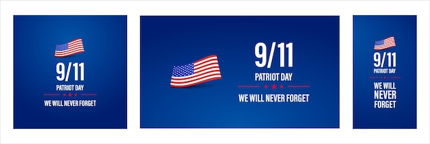 911 愛国者の日バナー。米国愛国者の日カード。 2001 年 9 月 11 日。私たちはあなたのことを決して忘れません。