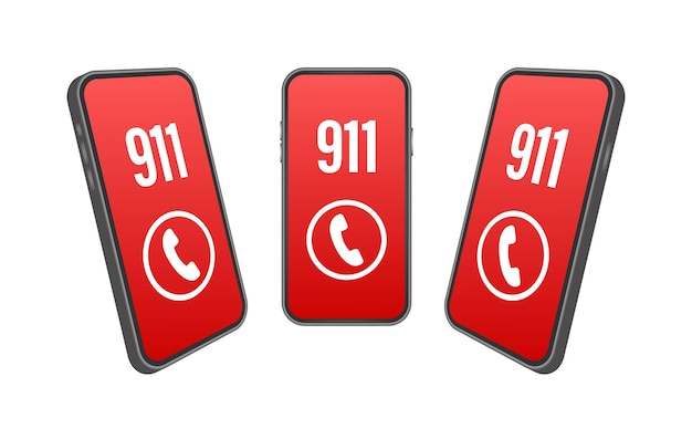 911 smartphone in flat style Call icon vector Hand holding smartphone First aid Finger touch