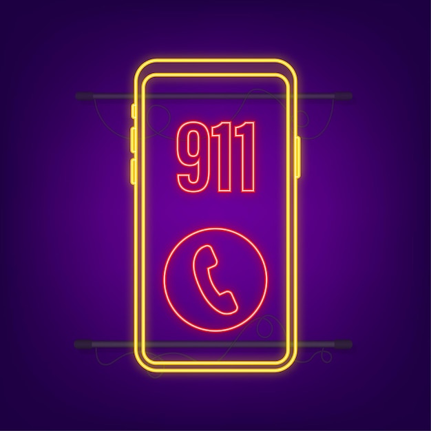 Смартфон 911 в плоском стиле Значок вызова вектор Рука смартфон Скорая помощь