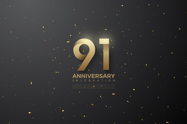 91° anniversario con design premium vettoriale con illustrazione del numero di carta unico