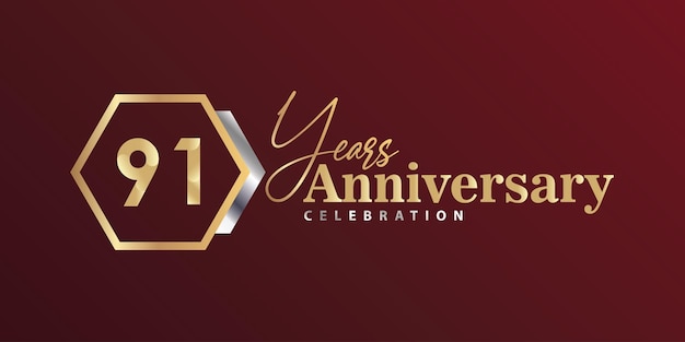 91st 
Year Anniversary Celebration Golden and Silver Color with Hexagon Shape for Celebration Event.