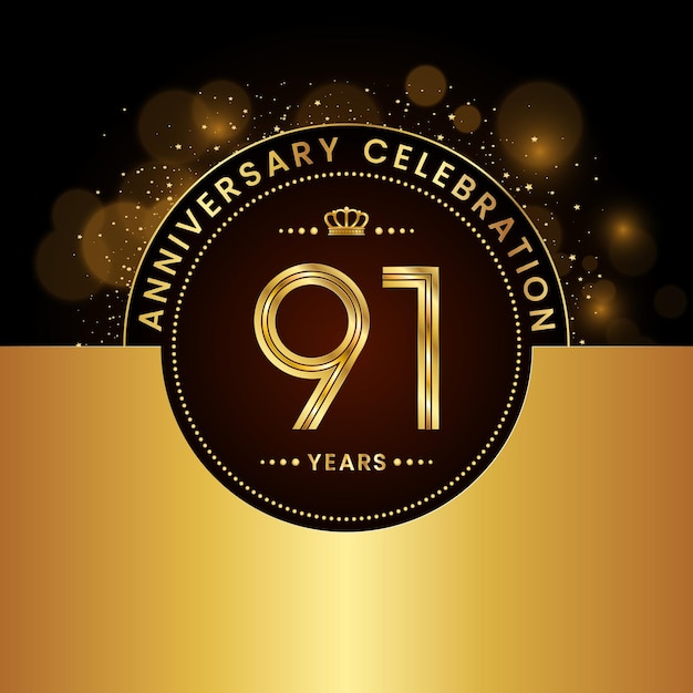 91th Anniversary Celebration Template design in golden color Modern style Logo Vector Template