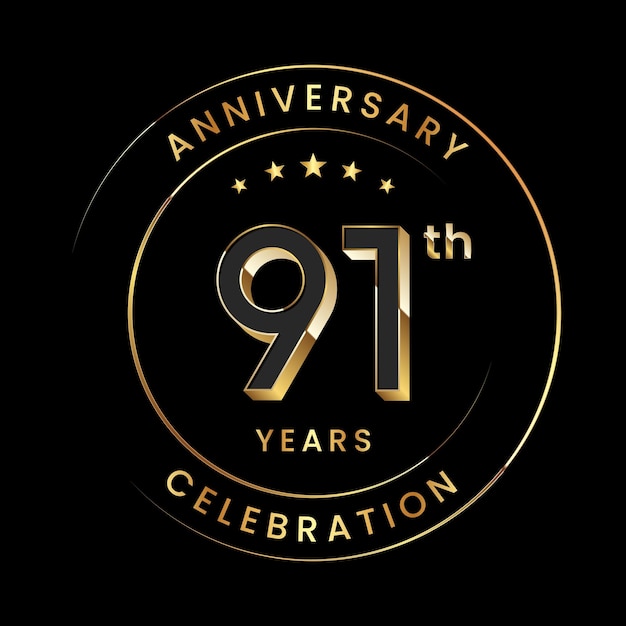 91th anniversary logo design golden number with 3d style for birthday celebration event vector