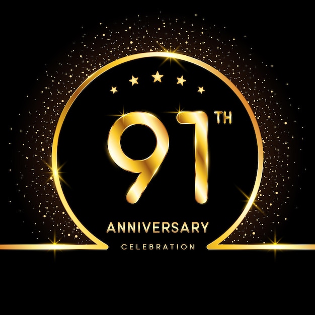 91th Anniversary Logotype Golden anniversary logo design with golden number Logo Vector Template