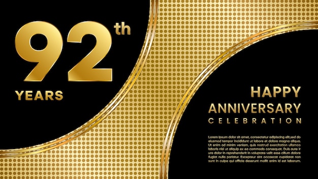 92 year anniversary template design with gold pattern style