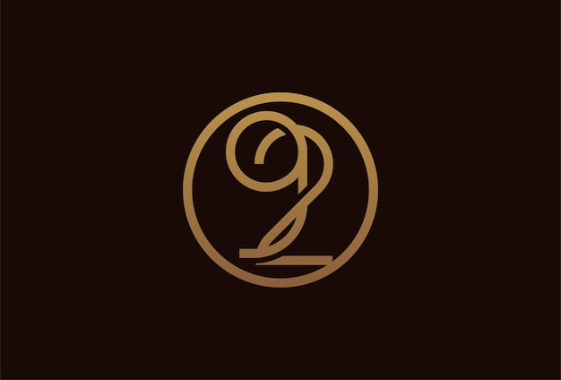 92 years anniversary logo, gold line circle with number inside, golden number design template