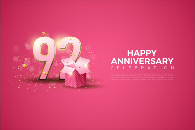 92° anniversario con numeri e illustrazione della confezione regalo