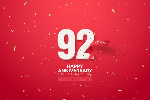 Vector 92nd anniversary with numbers and ribbon