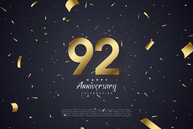 Vector 92nd anniversary with scattered gold and paper numbers