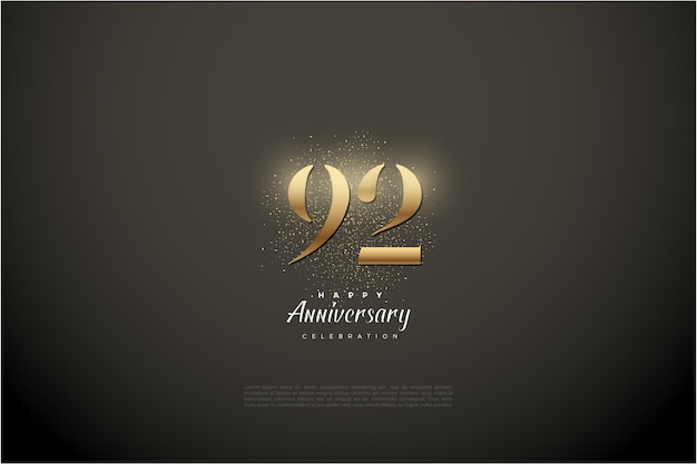 Vector 92nd anniversary with shining gold numbers