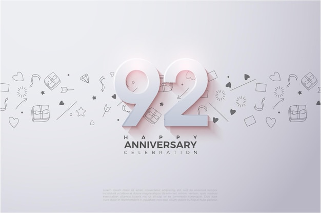 Vector 92nd anniversary with subtly shaded 3d numbers