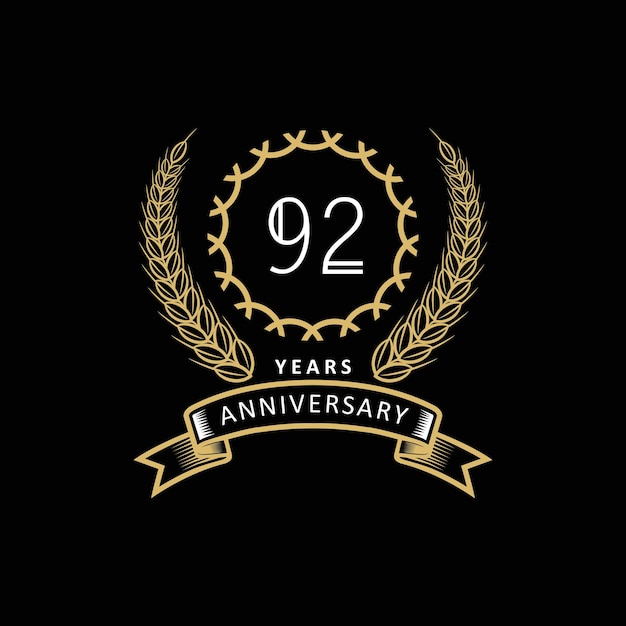 92st anniversary logo with gold and white frame and color on black background