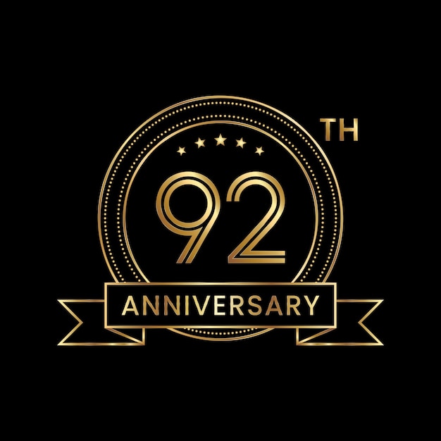 92th Anniversary emblem design with gold color for celebration event Line Art Design Logo Vector