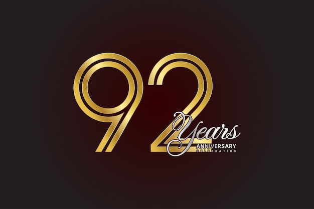 Вектор Логотип 92-летия с золотым номером и серебряным текстом