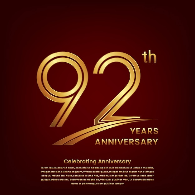 92th Anniversary logo with double line concept design Golden number for anniversary celebration event Logo Vector Template