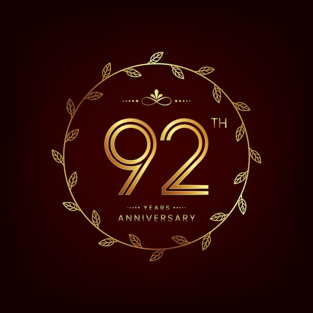 92th anniversary logo with golden number for celebration event invitation wedding greeting card banner poster flyer book cover Vector design