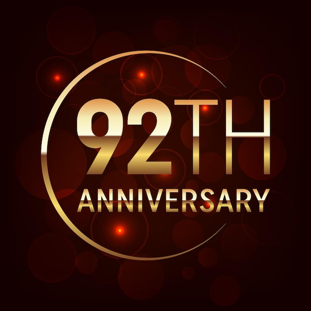92th Anniversary logo with golden text and number for anniversary event Logo Vector Template