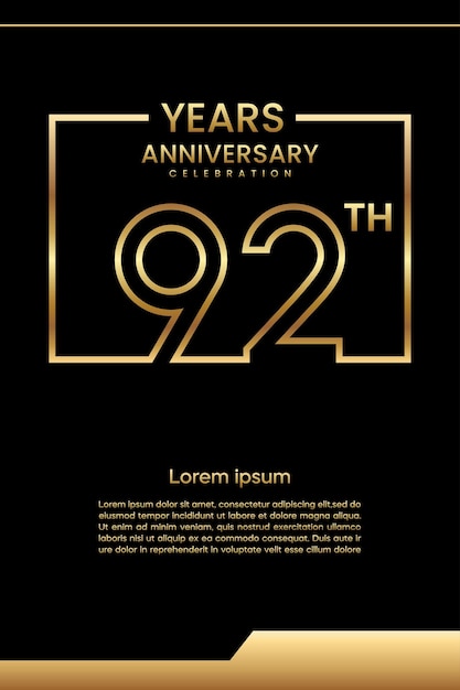 92th Anniversary template design Line art design Golden anniversary vector template