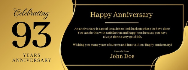 Vector 93 years anniversary a banner speech anniversary template with a gold background combination of black and text that can be replaced