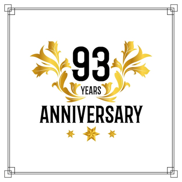 93rd Anniversary logo, luxurious golden and black color vector design celebration.