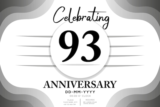 93rd year anniversary logotype with multiple line silver color isolated on black background design